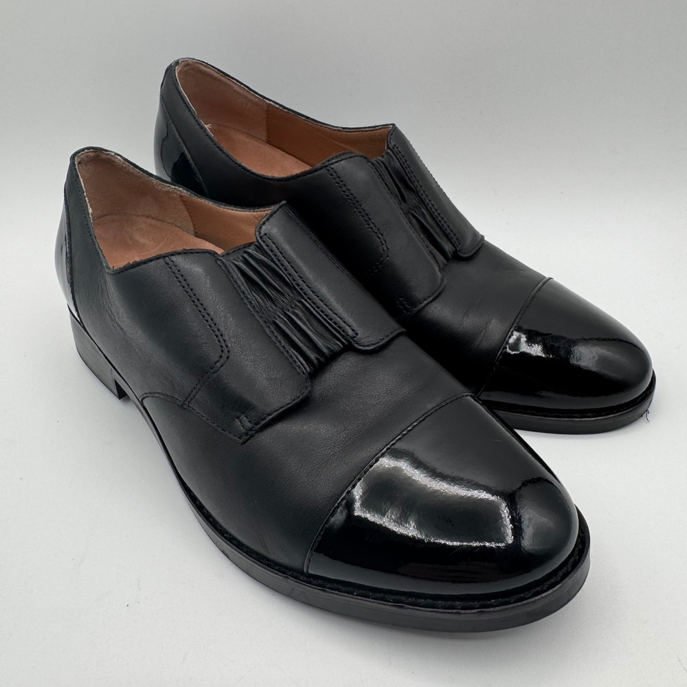 Vionic Jayla Black Leather Patent Cap Toe Slip On Oxford Loafers Womens 6.5
